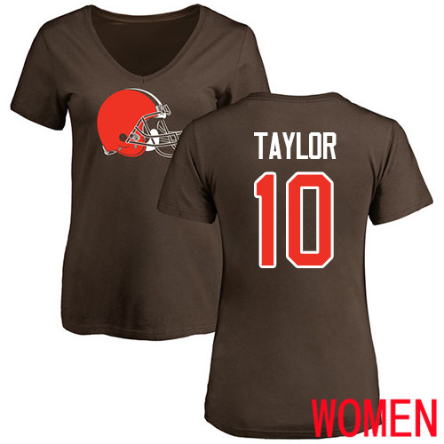 Cleveland Browns Taywan Taylor Women Brown Jersey #10 NFL Football Name and Number Logo T Shirt